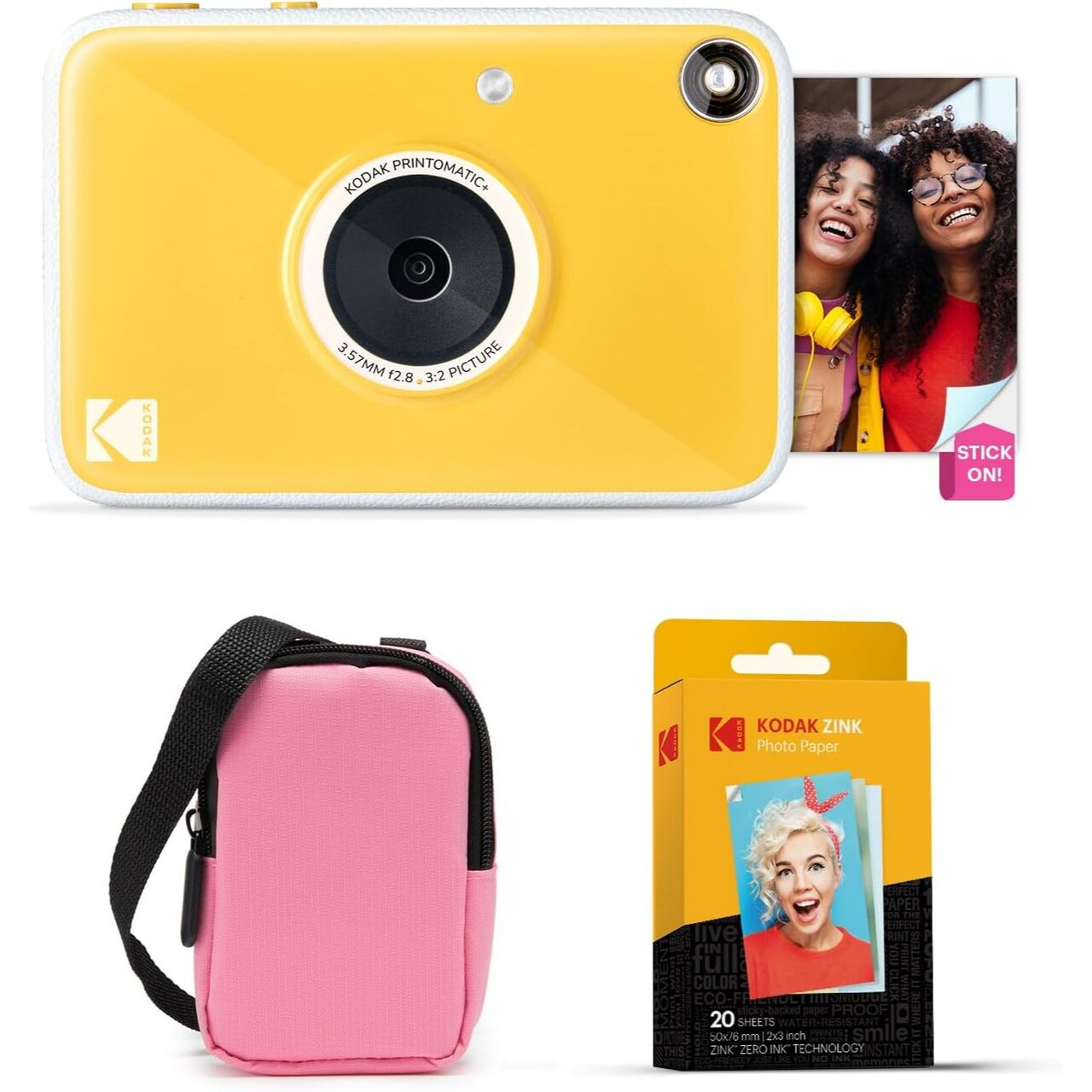 Kodak Printomatic+ Instant Print Digital Camera Starter Bundle + Carrying Case + Zink 20pk Sticky-Back Photo Paper - 10MP, Full-Color Photos, RGB LED Status Indicator